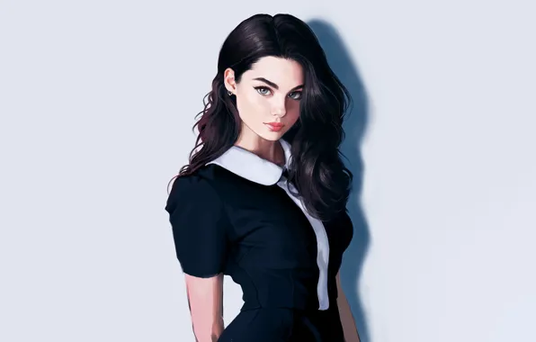 Девушка, Минимализм, Взгляд, Стиль, Girl, Брюнетка, Арт, Beautiful