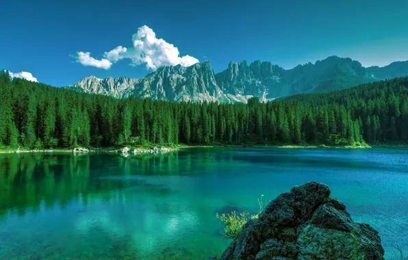 Вода, Озеро, Лес, Гладь, Хребты