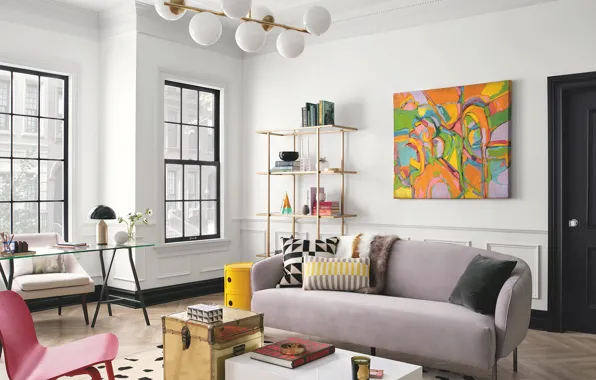 Дизайн, стиль, интерьер, картина, софа, гостиная, Sherwin Williams