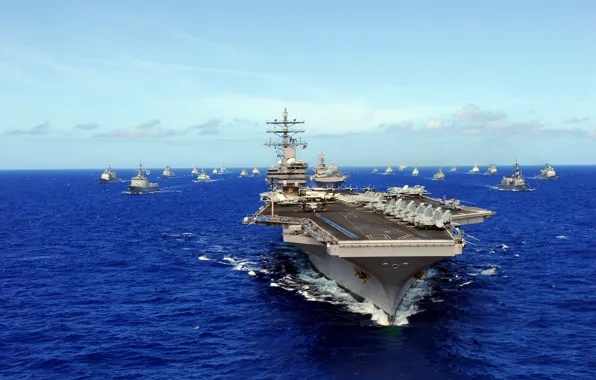Картинка море, корабли, авианосец, USS, Ronald Reagan, типа «Нимиц», (CVN-76)