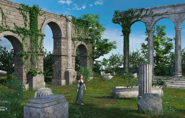 Женщина, колонны, арки, архитектура, Ancient Ruins