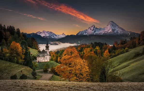 Germany, mountains, Alps, Fall sunrise
