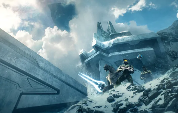 Фантастика, арт, солдат, пришелец, шлем, броня, halo 3, master chief