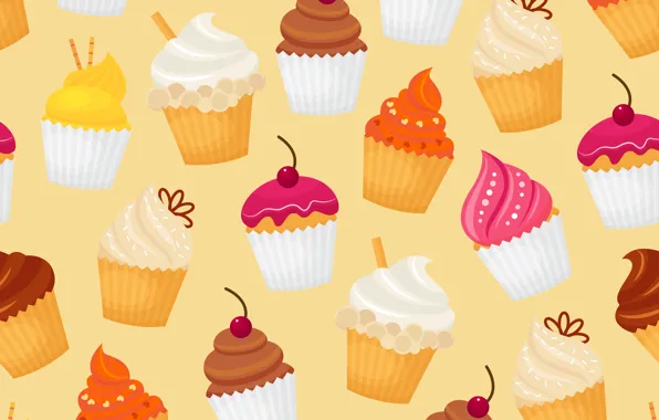 Vector, еда, текстура, food, pattern, sweet, cupcake, кексы
