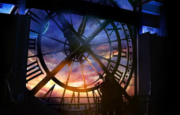 Небо, стрелки, часы, планета, звёзды, циферблат, timeless