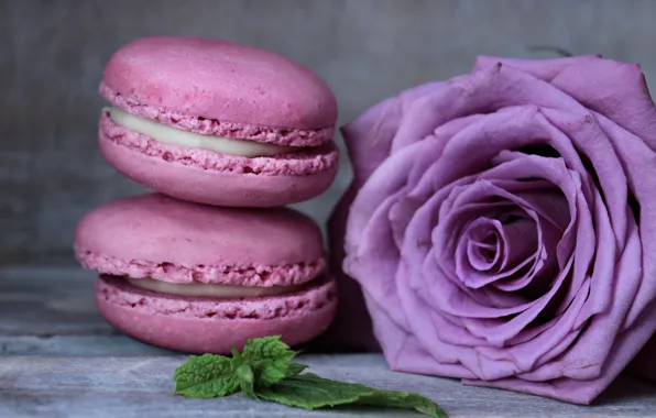 Роза, десерт, выпечка, макаруны, миндальное печенье
