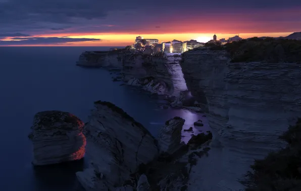 Море, ночь, Corsica, Bonifacio