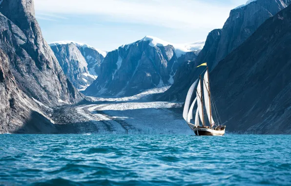 Картинка море, горы, парусник, North Saili, Experience Greenland