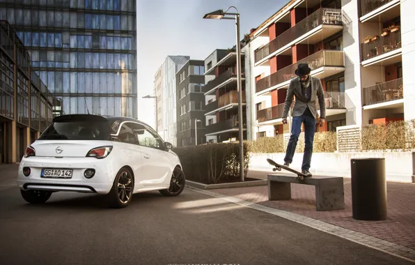 Скамейка, город, Opel, скейт, Opel Adam Slam