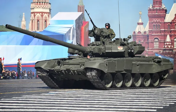 Картинка танк, боевой, 9 мая, основной, Т-90А, Парад Победы, Красная Площадь