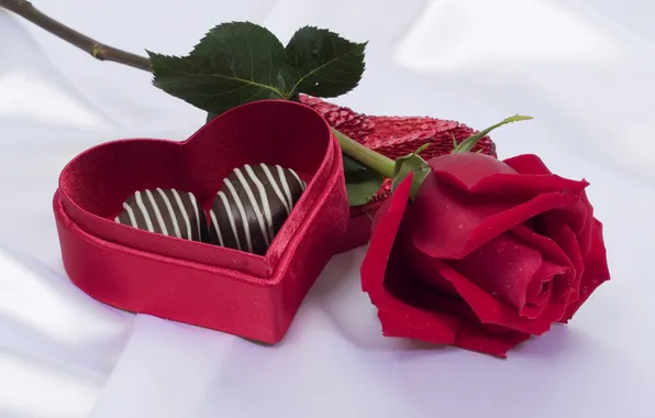 Подарок, роза, шоколад, конфеты, красная, коробочка