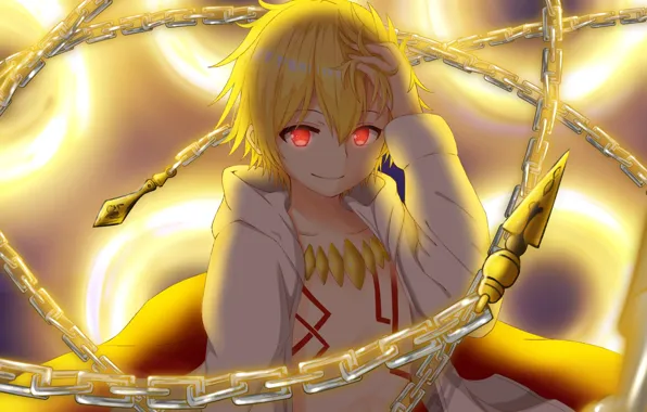 Мальчик, арт, цепи, Fate Grand Order