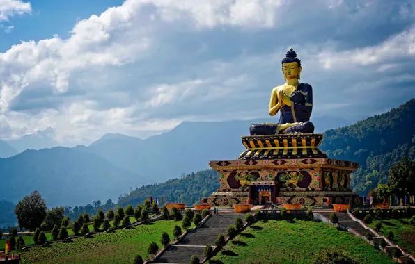Горы, Индия, статуя, Будда