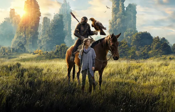 Девушка, природа, лошадь, обезьяна, 2024 год, Kingdom of the Planet of the Apes
