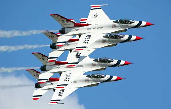 Картинка небо, авиация, строй, F-16, самолёты