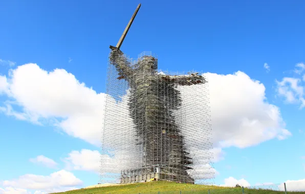Облака, Волгоград, Мамаев курган, Строительные леса, Mamayev Kurgan, Реконструкция монумента, Родина-мать зовет, The Motherland Calls