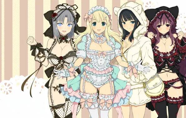 Girl, sexy, lingerie, cleavage, panties, thighhighs, long hair, boobs