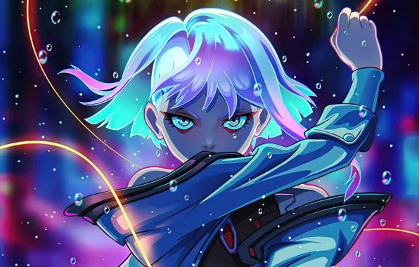 Аниме, белые волосы, Lucy, Киберпанк, аниме девушка, Cyberpunk: Edgerunners, Cyberpunk Edgerunners, Бегущие по краю