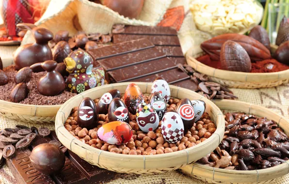 Шоколад, яйца, конфеты, Пасха, орехи, chocolate, easter, sweets