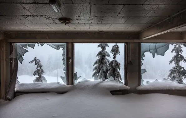 Картинка зима, снег, окна