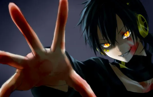 Взгляд, улыбка, рука, арт, парень, Kagerou Project