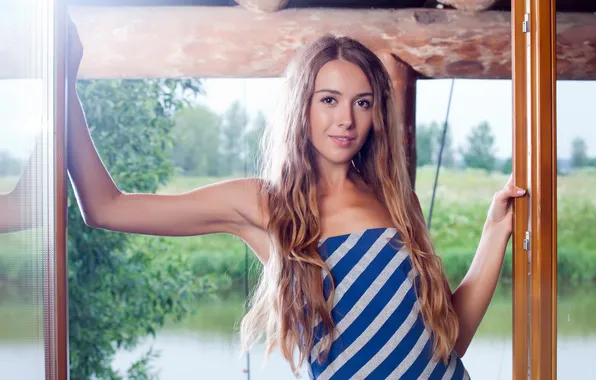 Взгляд, девушка, милая, волосы, платье, блондинка, lina diamond