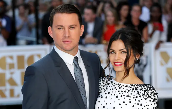 Улыбка, платье, костюм, актер, рубашка, Jenna Dewan, Channing Tatum
