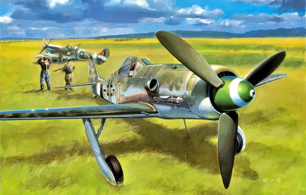 Картинка Supermarine Spitfire, Focke-Wulf, Лётчик, Конвой, Fw.190D-13, Военнопленный