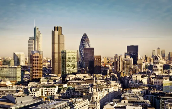 Картинка город, Англия, Лондон, здания, дома, небоскребы, панорама, Великобритания