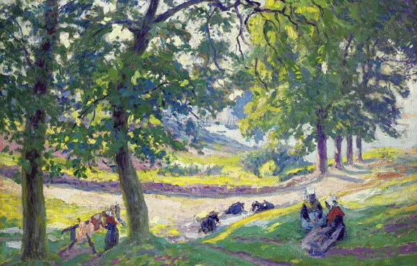 Пейзаж, картина, Paul Madeline, Пол Медлин, Прачки в Бретани