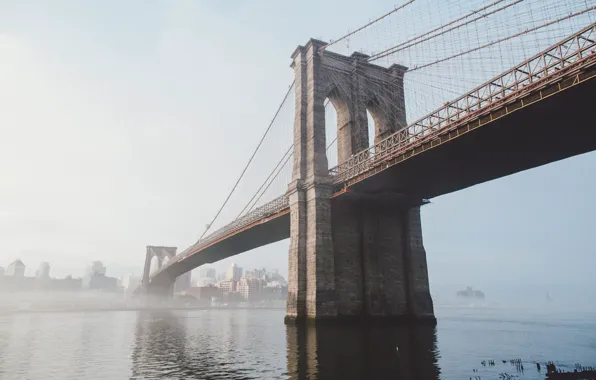 Река, Нью-Йорк, USA, США, Бруклинский мост, New York, Brooklyn Bridge