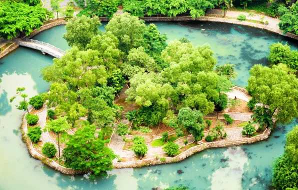 Картинка Пруд, Парк, Вьетнам, Мосты, Ninh Binh, Tropical Garden