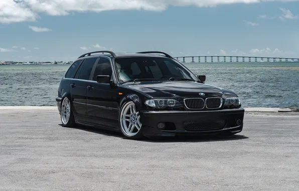 BMW, Black, Sea, Wagon