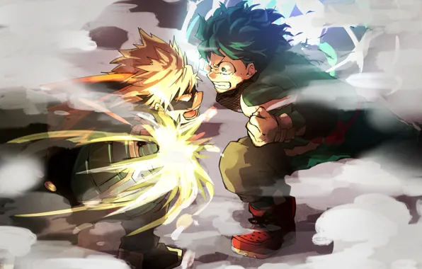 Аниме, арт, парни, сражение, Boku no Hero Academia