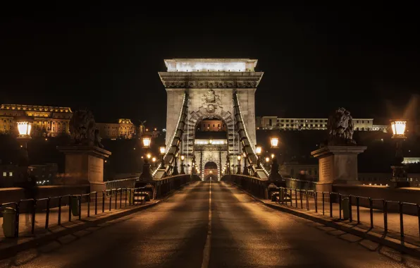 Night, Hungary, Budapest, Chain Bridge