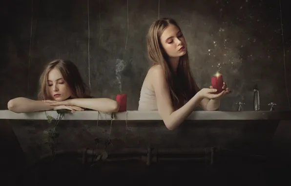 Картинка девушка, свечи, ванна, Marco Redaelli