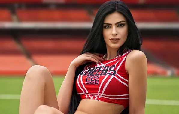 Girl, model, pretty, face, brunette, pose, portrait, cheerleader