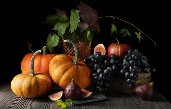 Картинка виноград, тыквы, натюрморт, инжир, Olga ЯR