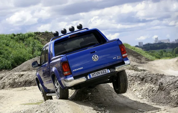 Синий, Volkswagen, пикап, Amarok, Double Cab, корма, 2016, Aventura