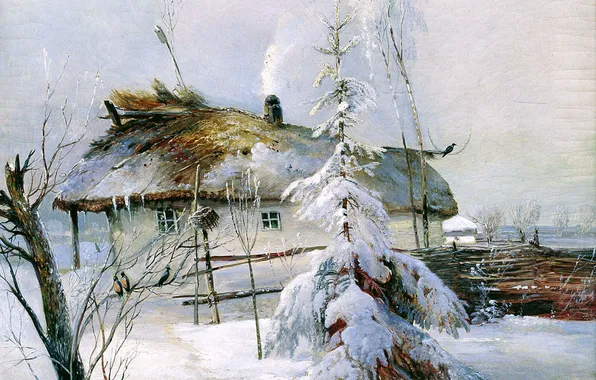 Зима, Снег, Дом, Картина, Елка, Алексей Саврасов, Русский живописец, Alexey Savrasov