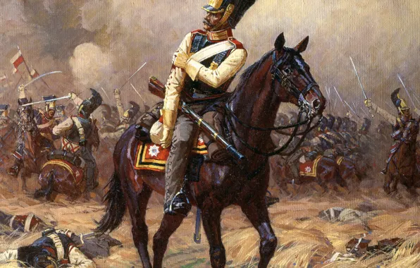 Картинка конь, война, лошадь, сражение, Аверьянов, кавалерист, кавалергард