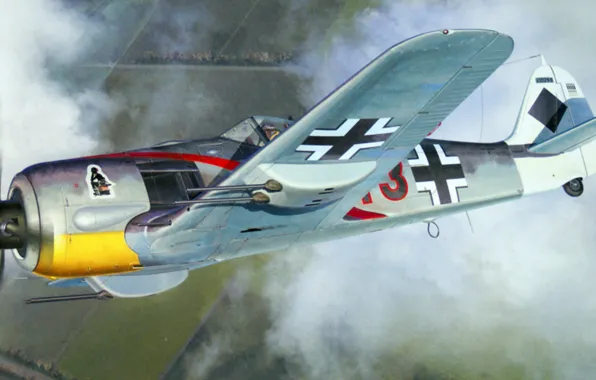 Картинка Focke-Wulf, aviation, ww2, painting, Fw190A-5/U12, war, art