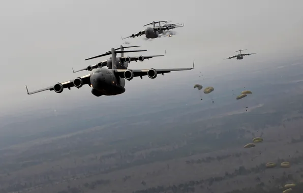 Картинка небо, десант, AC-130, Lockheed, самолет поддержки