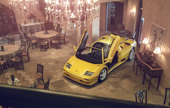 Lamborghini, Yellow, Diablo, Supercar, Doors