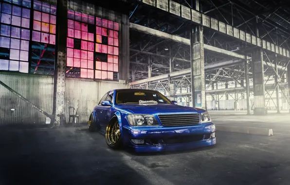 Картинка Lexus, Car, Blue, Front, Smoke, Elvis, Stancenation, LS400