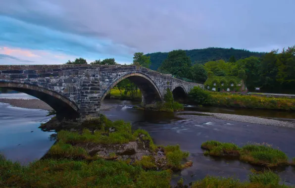 Картинка мост, Англия, England, Уэльс, Wales, Llanrwst Bridge, Tu Hwnt I'r Bont, River Conwy