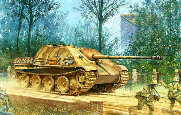 Картинка рисунок, вторая мировая, немцы, сау, вермахт, Jagdpanther, Sd.Kfz. 173, ягдпантера