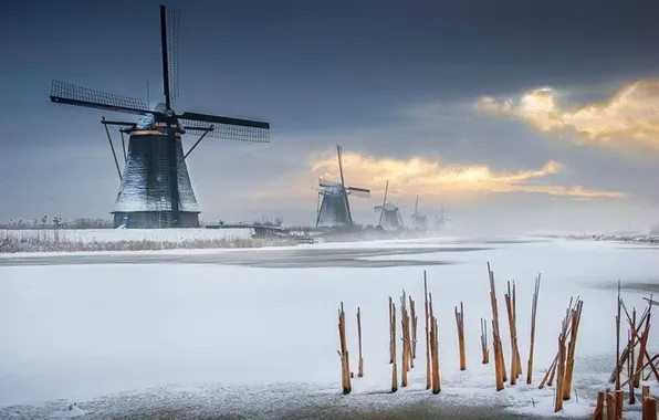 Water, netherlands, holland, kinderdijk, windmills