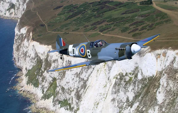 Картинка ландшафт, истребитель, британский, Spitfire, одномоторный, Supermarine