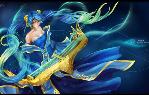 Картинка девушка, волосы, платье, League of Legends, Sona